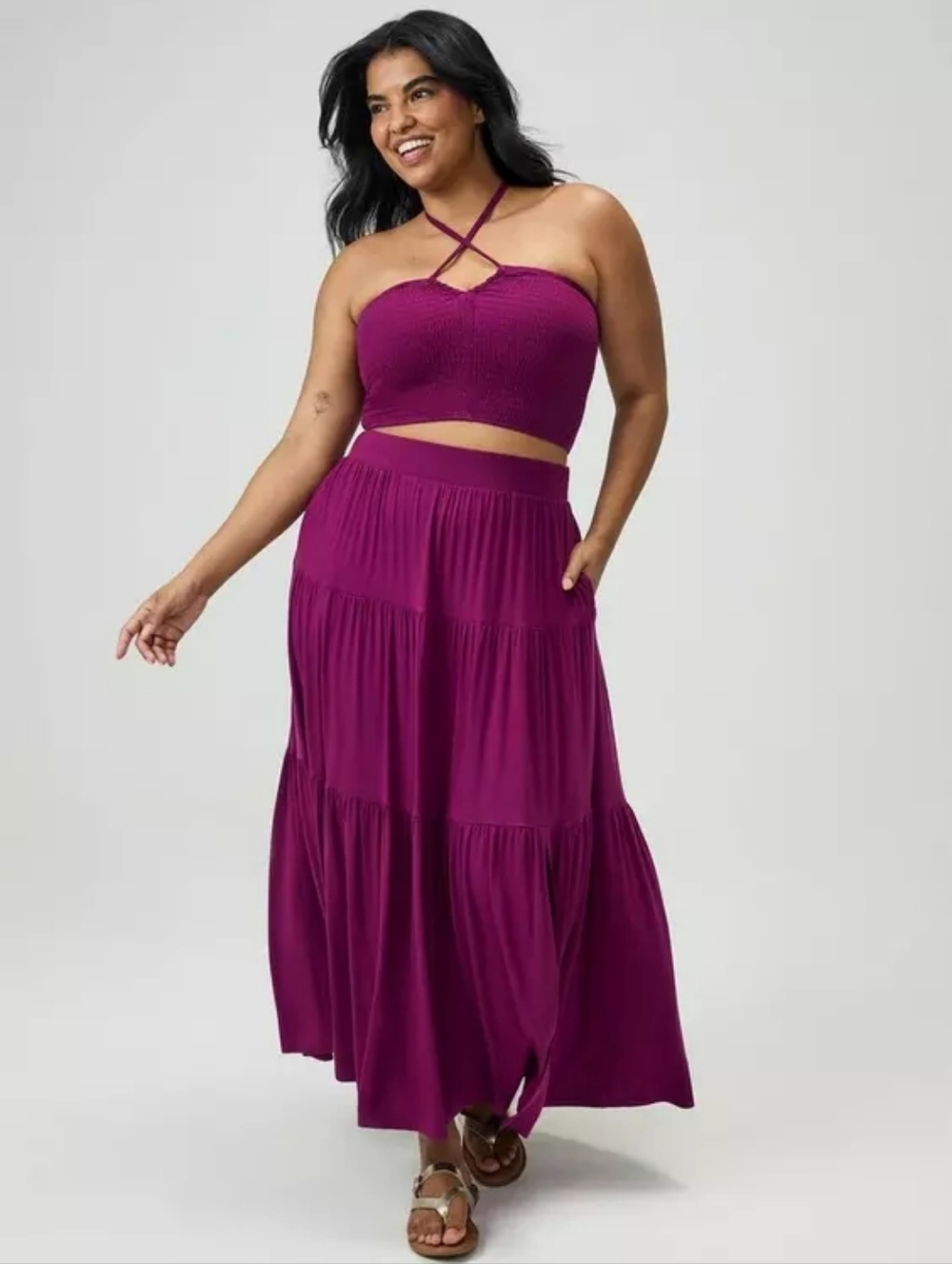 Torrid Plum Caspia Super Soft Jersey Strappy Halter & Maxi Skirt Set 3X Nwt